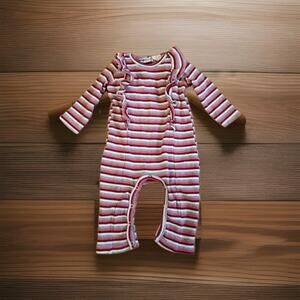Jessica Simpson Baby Girls Striped Ruffle Romper Long Sleeve Pink Gray 6-9 Month